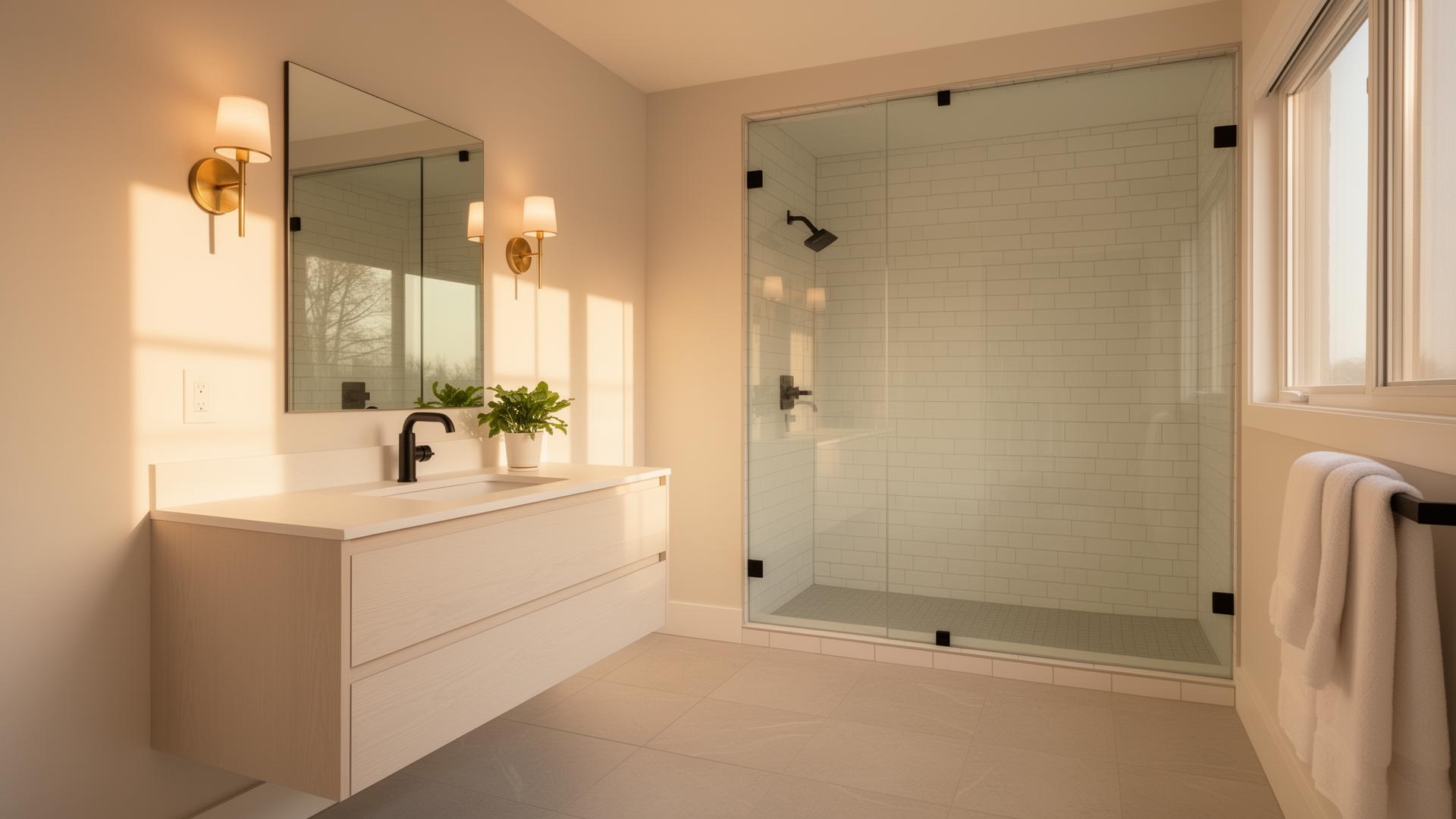 Renovated Ottawa bathroom with tiled walk-in shower and floating vanity